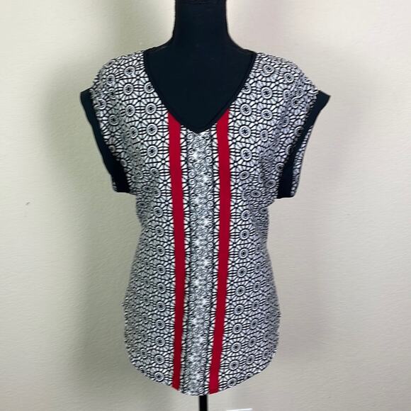 Antilia Femme center stripe cap sleeve blouse women's L - Picture 1 of 12